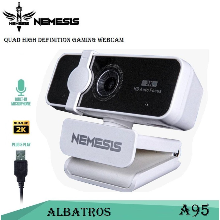 Webcam nyk usb 2k quad hd 4mp 30fps gaming a95 albatros - pc camera web