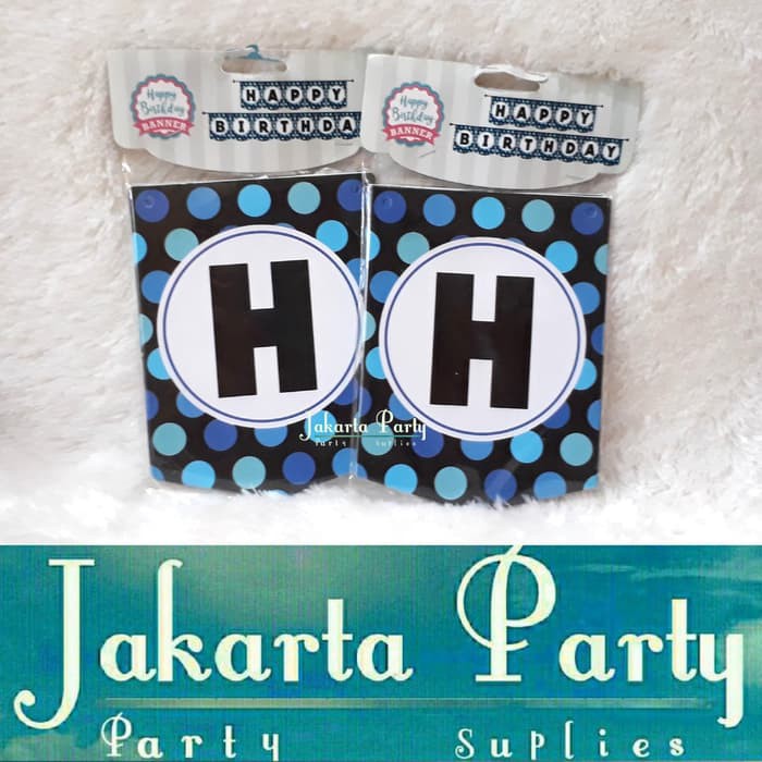 Banner Happy Birthday Polkadot Biru / Bunting Flag / Party Flag