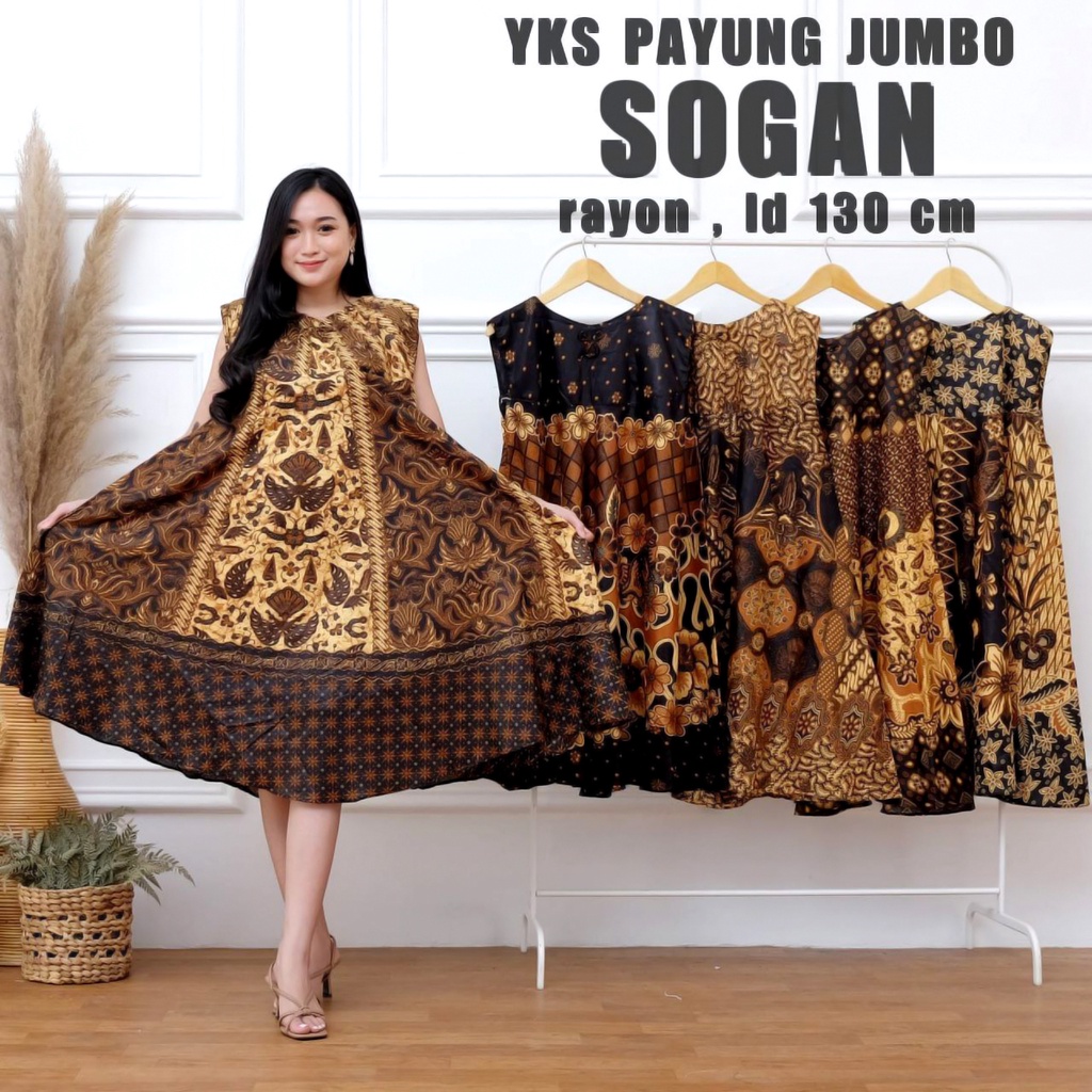 BATIK WANITA KEKINIAN DASTER DRESS RAYON YUKENSI PAYUNG JUMBO SOGAN MONOCROM BUMIL MURAH ADEM