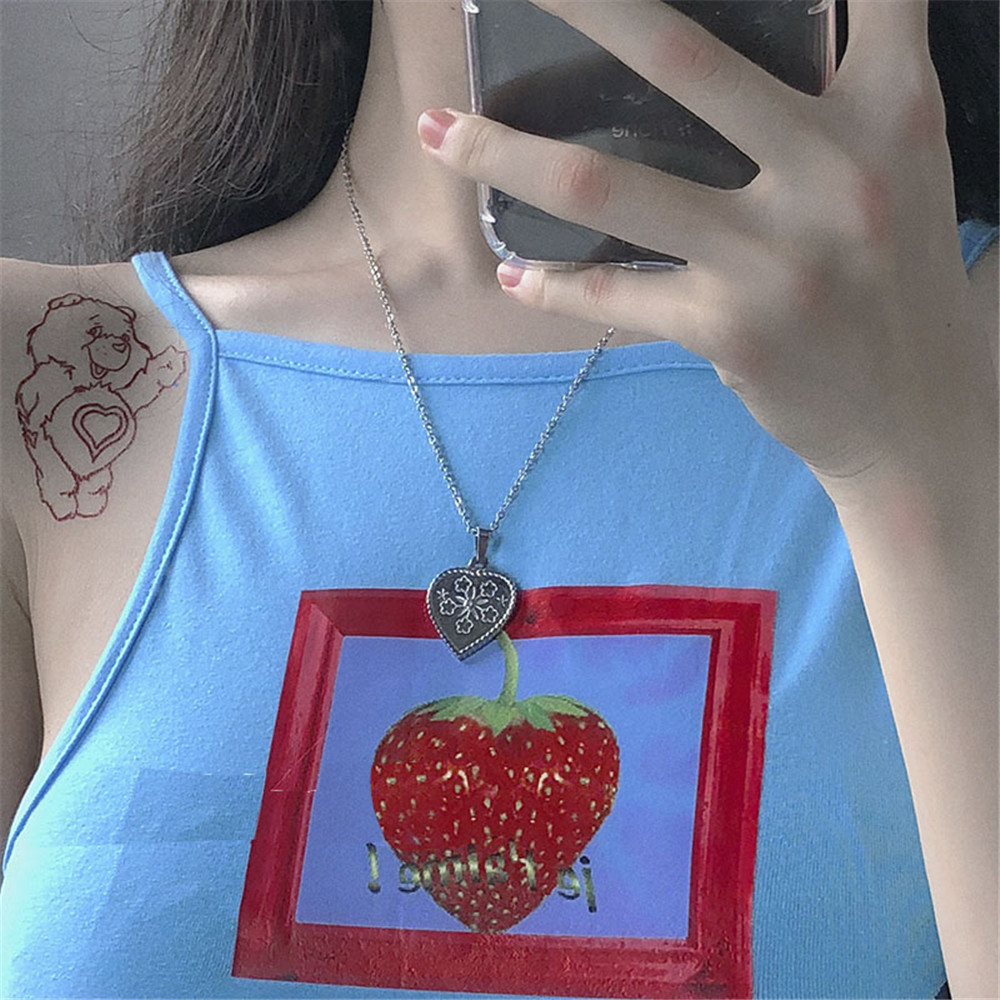 【COD Tangding】Cool Girl Love Heart Shape Flower Pendant Clavicle Choker Necklace Accessories