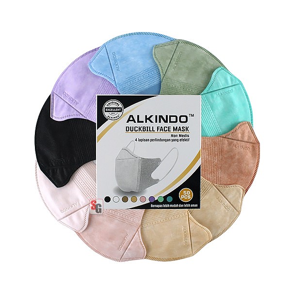 MASKER DUCKBILL 4 PLY ALKINDO WARNA PREMIUM KEMENKES BOSON ELIER ISI 50PCS