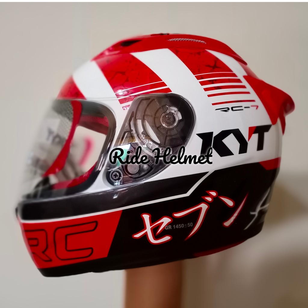 Helm Full Face KYT RC7 Seven Motif Seri 17 White Red New Original Putih Merah Motor Cowok