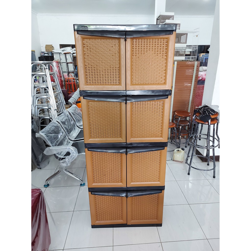 LEMARI PLASTIK NAPOLLY JUMBO SUSUN 4 BCBC X 48 R MOTIF ANYAMAN ROTAN