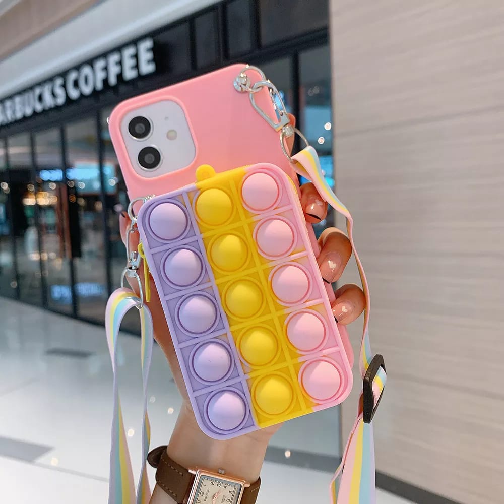 CASE POP IT IPHONE 11 12 PRO 12 XS XR XS MAX 6P 7PDLL DOMPET POP IT KARTU GANTUNGAN RAINBOW