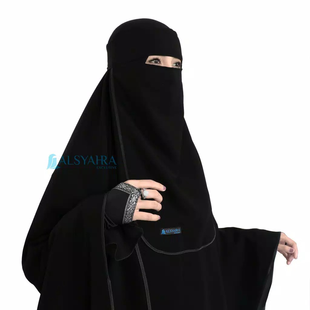 Alsyahra Exclusive Set Khimar Bisban Niqab Bandana Jetblack dan Handsock