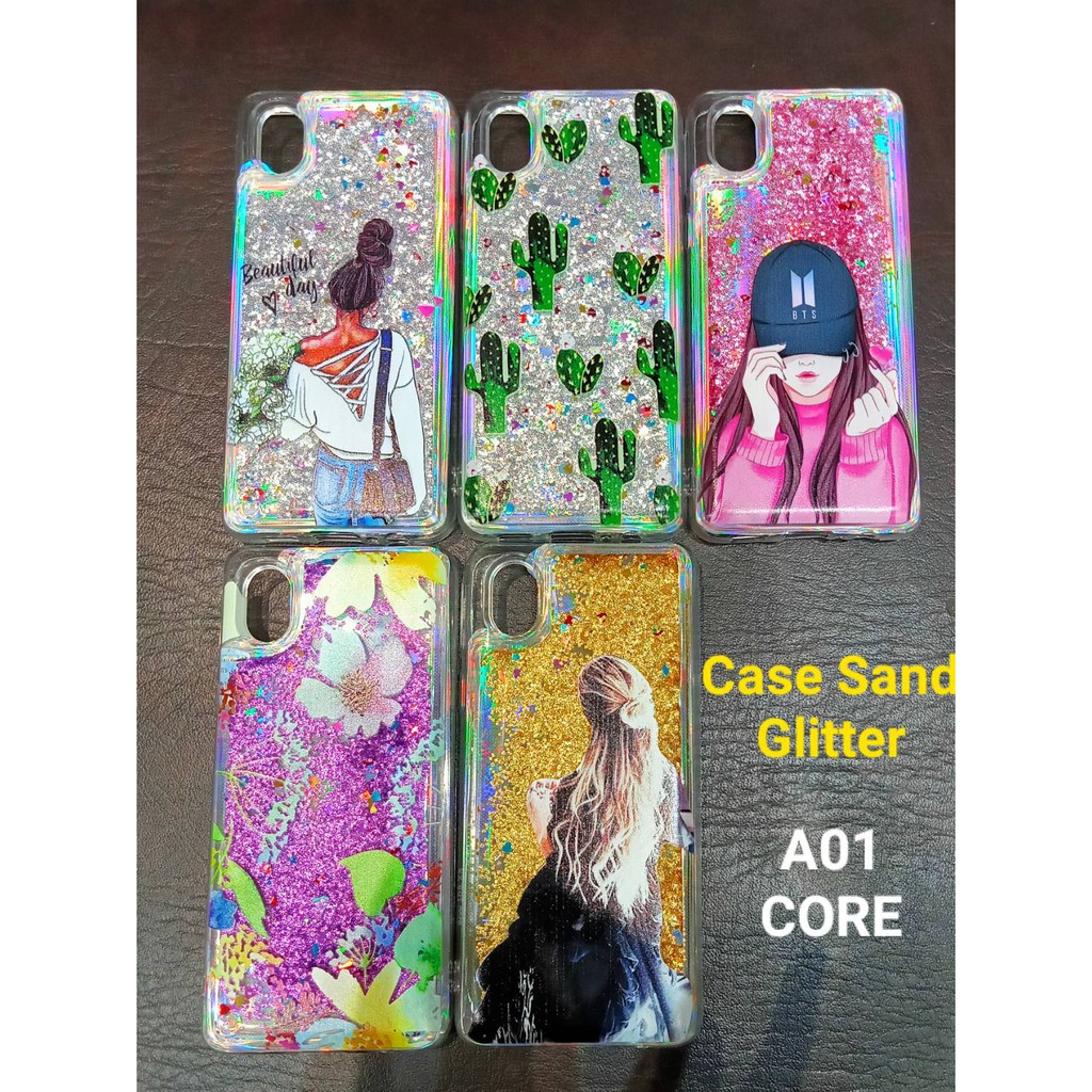 Case Samsung A01 CORE  Glitter Dynamic Liquid Quicksand Case Motif cewe heart bts