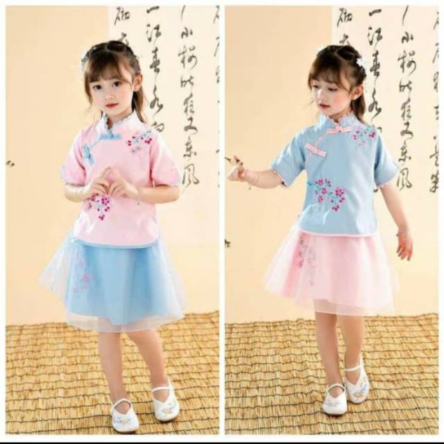 Cheongsam Anak Setelan Qipao Murah Dress Congsam Merah Pink Biru