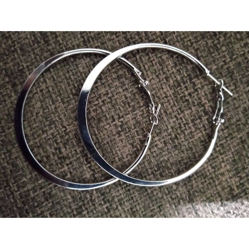 Anting titanium bulat besar model Hoop/ Punk 1. 2.3.4.5.6.7 cm Asli-Gepeng