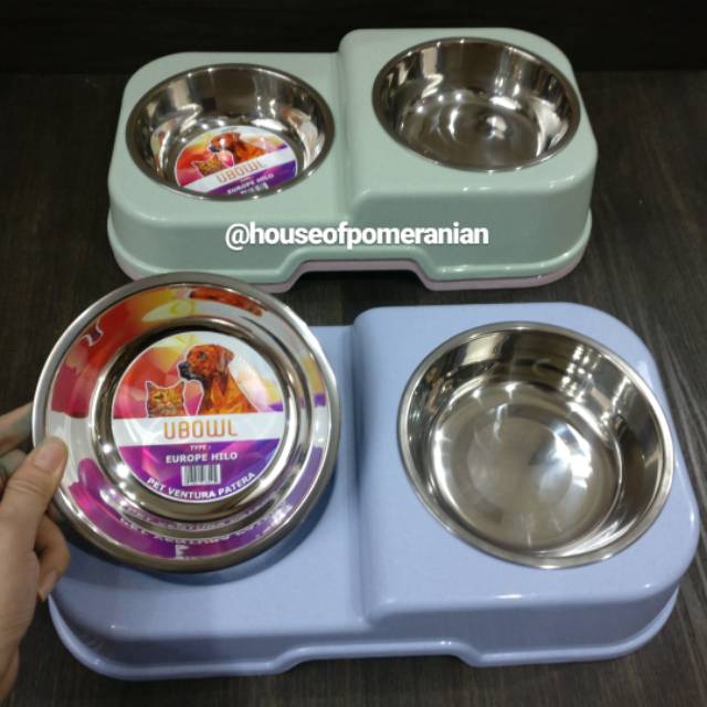 Dog bowl double stainless tempat makan hewan anjing kucing kelinci mangkok