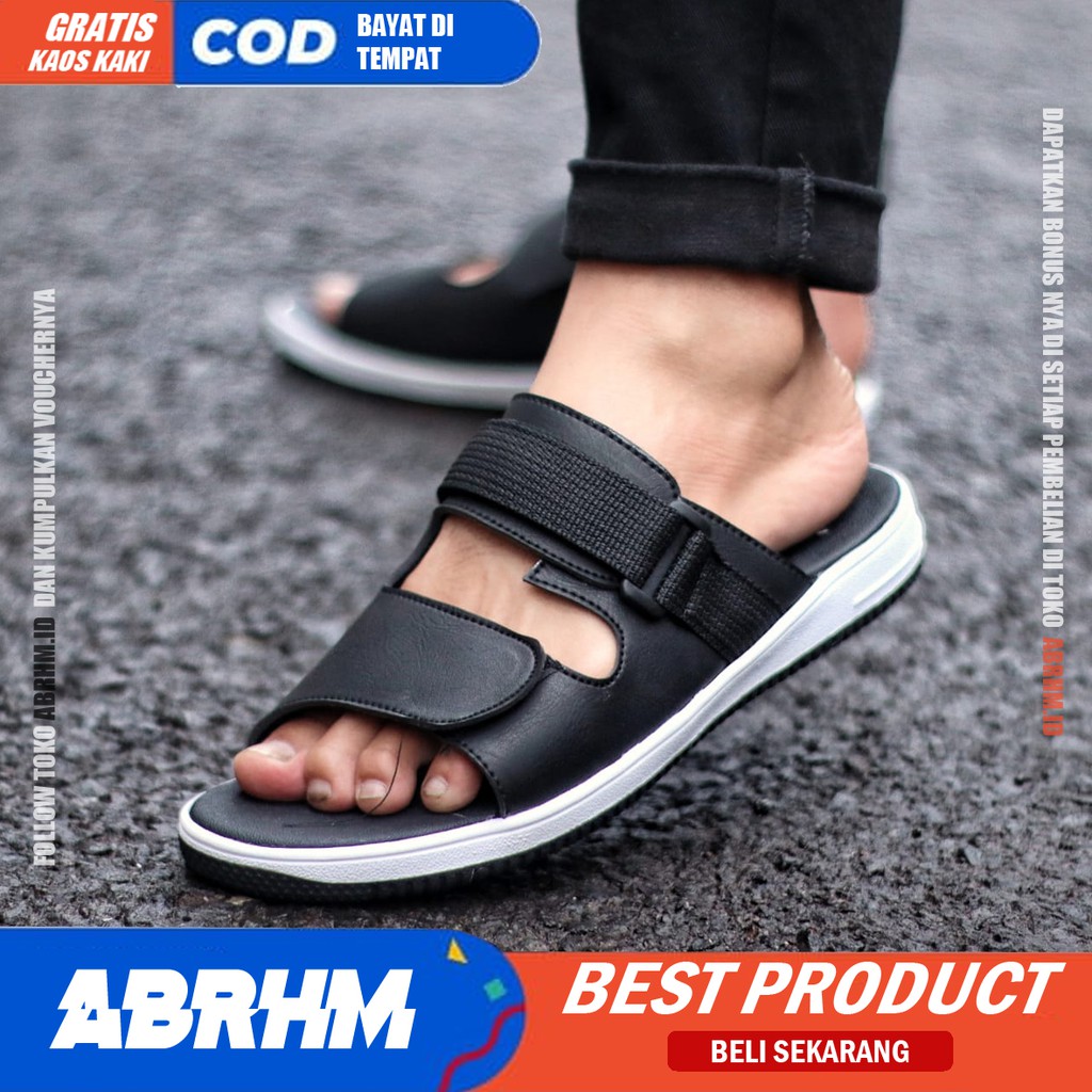 ABRHM x DON Sandal Slide Pria Sandal Slop Pria Kulit Pu Sendal Selop Cowok / Cowo Ori Keren Kekinian