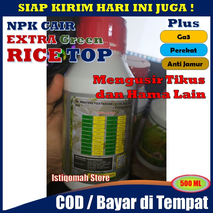 RICETOP 500ml 100% ORIGINAL Obat Padi Cepat Panen Bobot Besar dan Berat - Pupuk Organik Cair Penambah Bobot Padi Lebih berat dan Cepat Panen, Pupuk Pengendali Hama Padi Tikus dan Semua Hama Padi - Pupuk Penambah Berat Padi Besar Mujarab TERLARIS