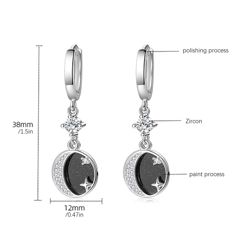 Anting Gantung Sterling Silver 925 Model Bulan + Bintang Hias Kristal Vintage Untuk Wanita