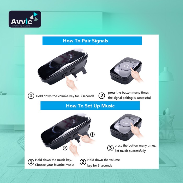 Avvic x Cacazi Wireless Doorbell 2 Receiver 2 Transmitter Bel Pintu Rumah Kantor