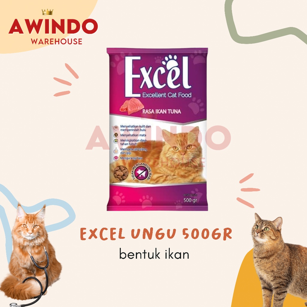 EXCEL MAKANAN KUCING KERING EXCELLENT CAT FOOD RASA IKAN TUNA 500GR 500 GR GRAM ORIGINAL EXCEL