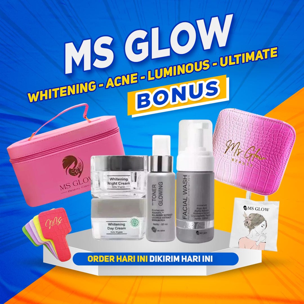 MS Glow Paket Wajah Whitening | Acne | Ultimate | Luminous Dengan Facial Wash Toner Day Cream/ Daily BB Cream Serum Red Jelly Free Bonus Original 100% Asli Terbaru Termurah/Loose Powder Natural/Ivory/Oily/Bedak Tabur