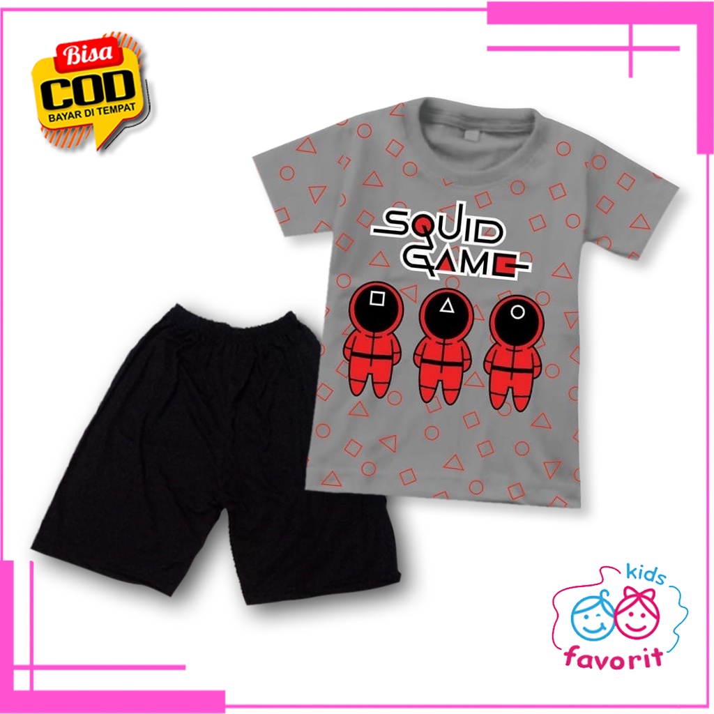 Favorit kids setelan baju anak laki laki dan set anak perempuan lengan pendek motifSquidgame abu abu