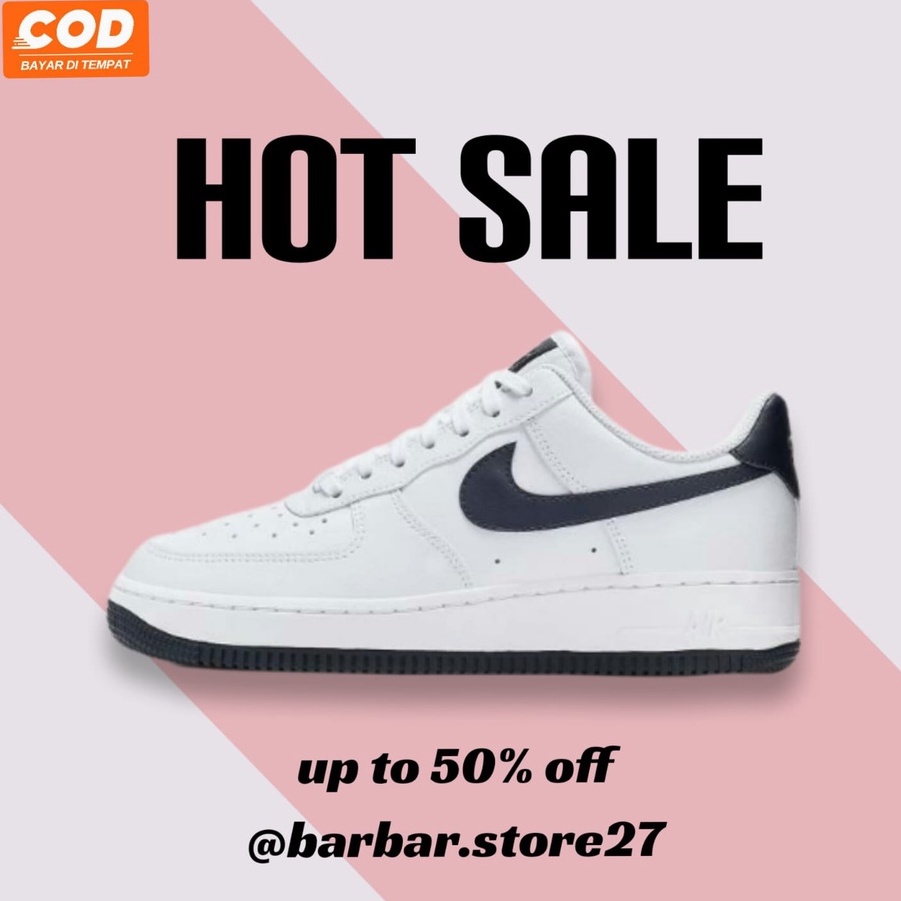 Nike Air Force 1 '07 Low Obsidian WHite Navy Leather Sole Navy Mens Shoes (Sneakers Pria Original)