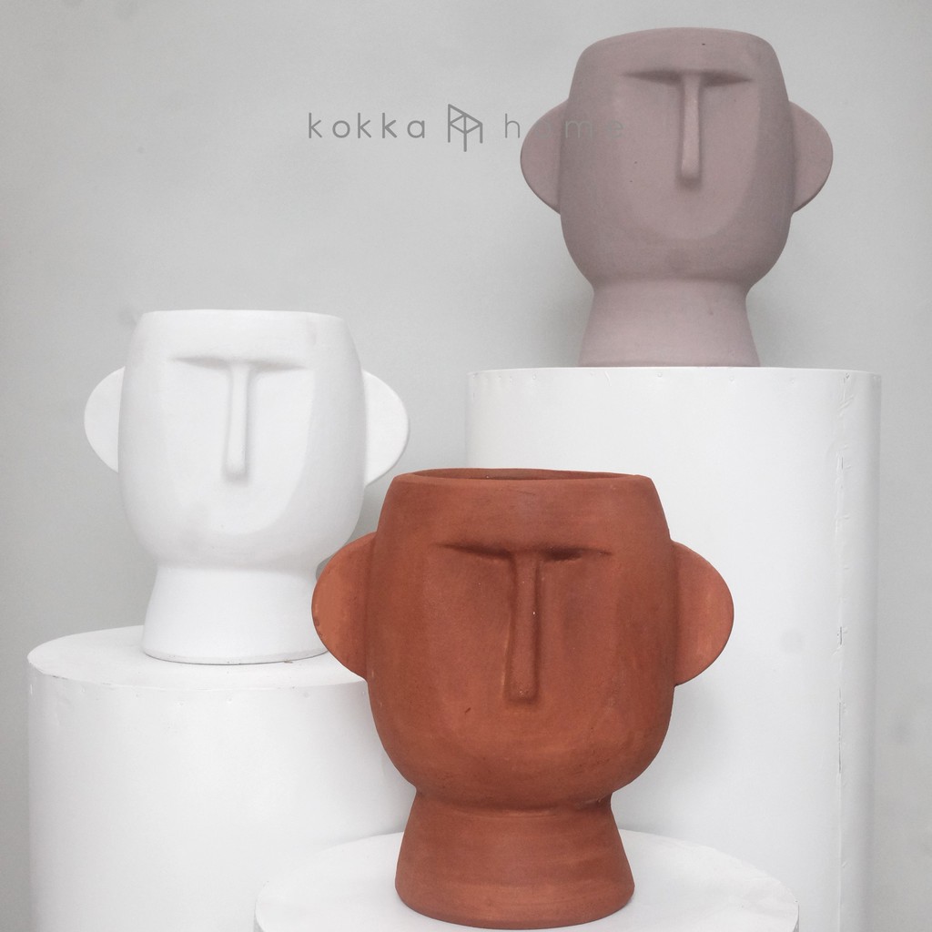 Pot Terakota / Gerabah / Tanah Liat / Pot Tanaman / Kaktus Wajah 1 D13 T20