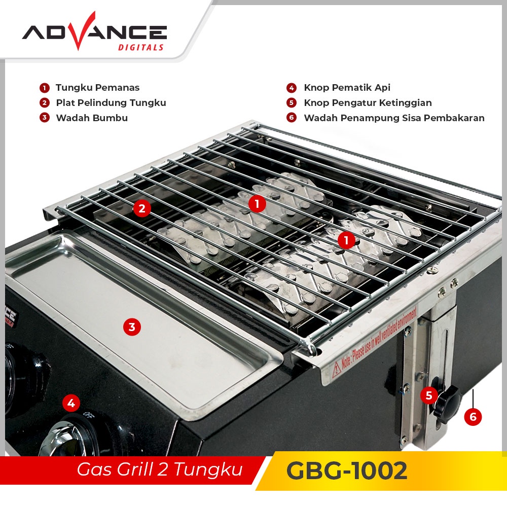 Advance Digitals GBG-1002 Kompor Gas Tungku Model Bakar Panggang 2 Tungku Garansi 1 tahunn