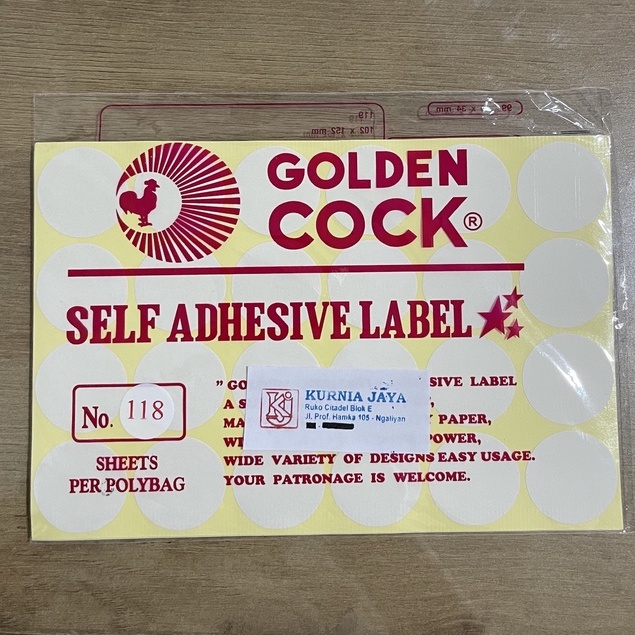 

GOLDEN COCK Label No. 118 - Self Adhesive Label 118 - Sticker Bulat 32mm