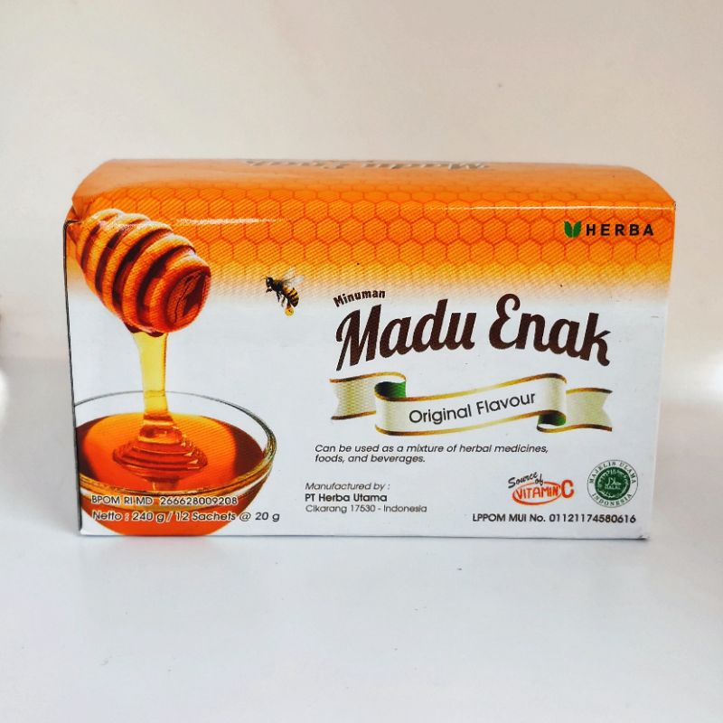 

Madu Enak Herba Sumber Vitamin-C. 1 Box isi 12 pcs Rasa Original & Jeruk.[Anda Belanja Anda Beramal]
