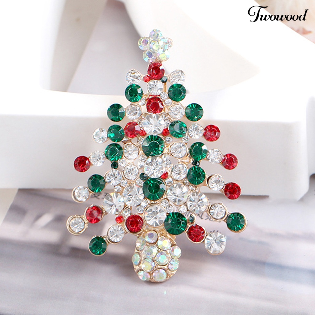 Twowood Women Brooch Pin Christmas Tree Shape Colorful Rhinestone Jewelry Shiny Rhinestone All Match Brooch for Christmas