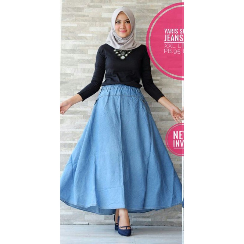 ROK JEANS JUMBO PAYUNG LEBAR POLOS BISA COD