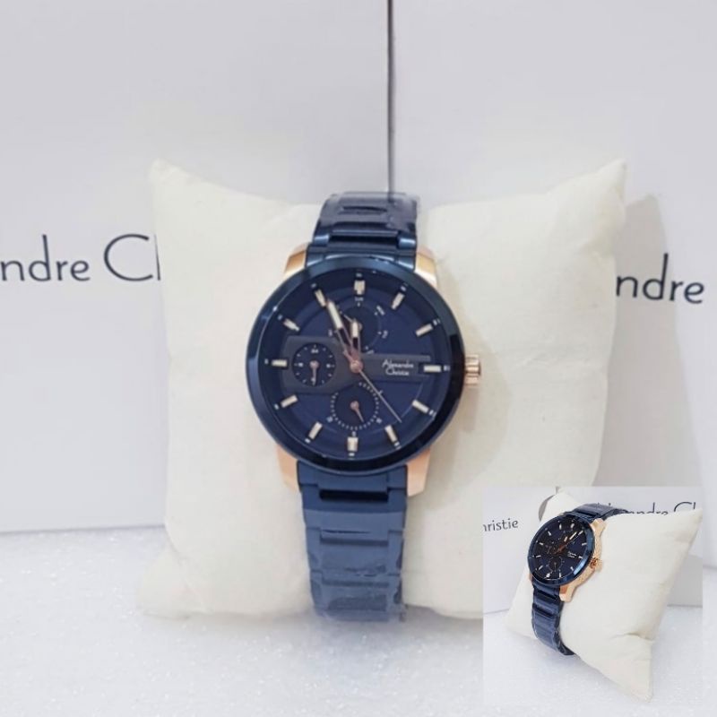 Jam Tangan Alexandre Christie Wanita AC 6562 Blue Navy Rosegold Alexander Christie Wanita Original