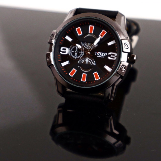 Jam Tangan Pria BerGARANSI Tiger Watch Steel Black FREE BOX Big Size