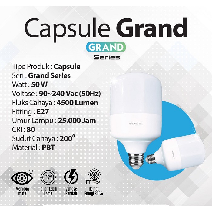 Lampu Led capsule morgen 50w E27 super terang putih 6500k