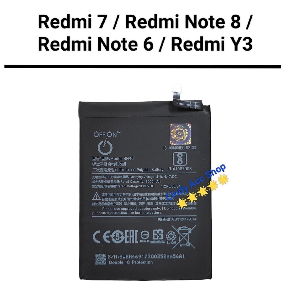 Baterai Doublepower Redmi Note 8 Redmi 7 Redmi Note 6 Note 8T Y3 Batre Battery BN46 Double IC