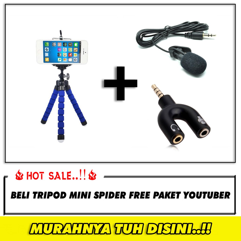 Paket Youtuber Vlog Lengkap 5 Tripod Mini Spider Mic Clip