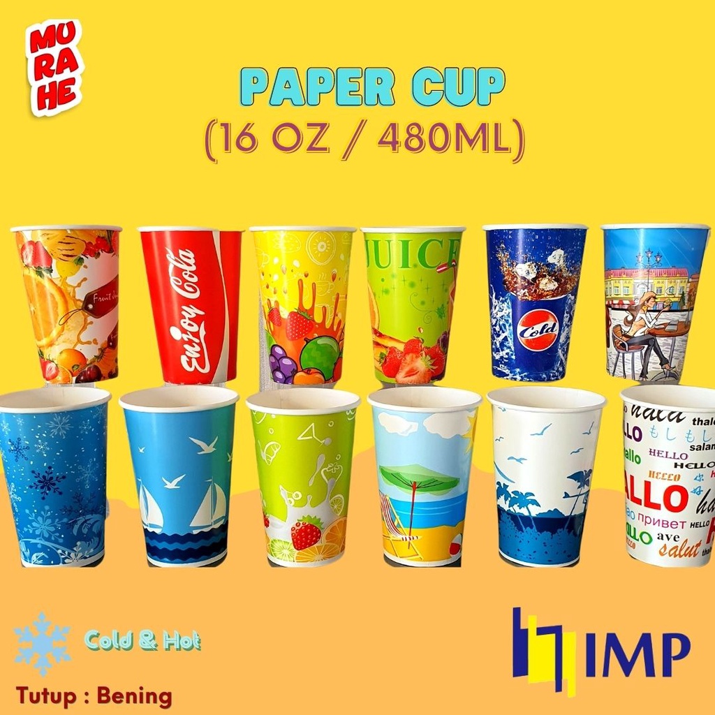 Jual Cold Paper Cup Motif 16 Oz 480ml Gelas Kertas Motif Dingin Gelas Jus Gelas Es Buah 2968