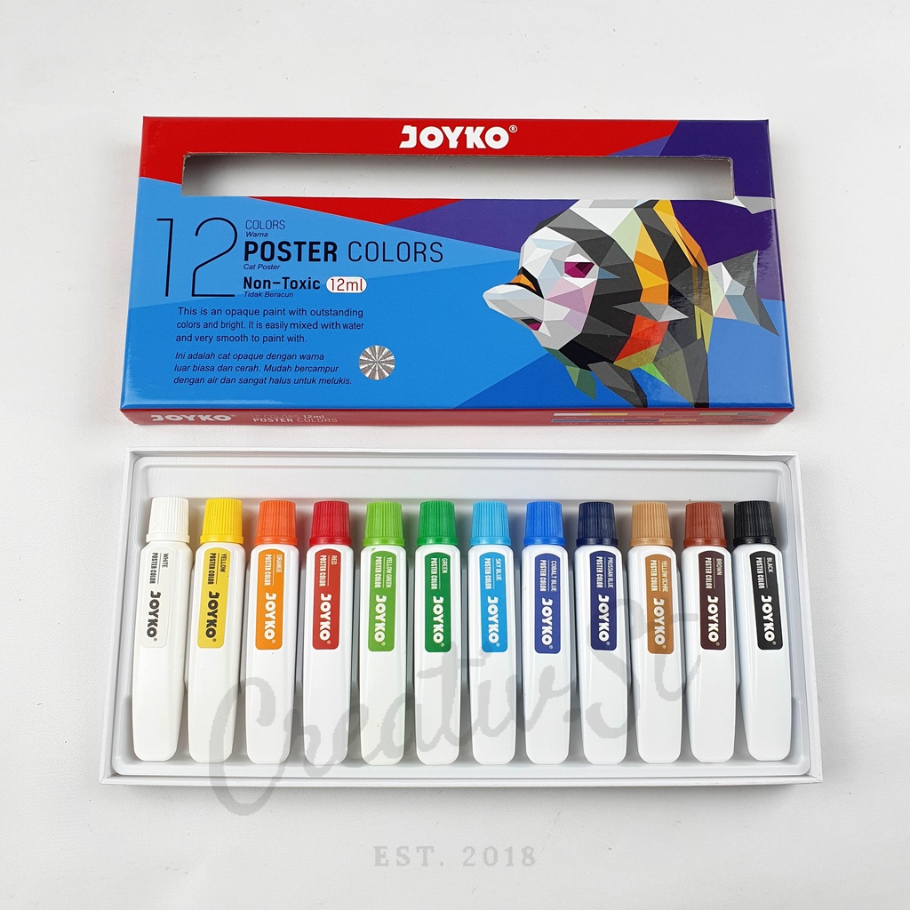 

JOYKO Cat Poster Color Paint 12Ml 12 Warna Colors Poc-12Ml-12C Tube