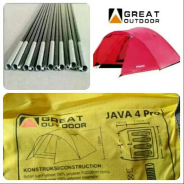 Frame Tenda Fullset Greatoutdoor JAVA 4 PRO - Bukan Tenda