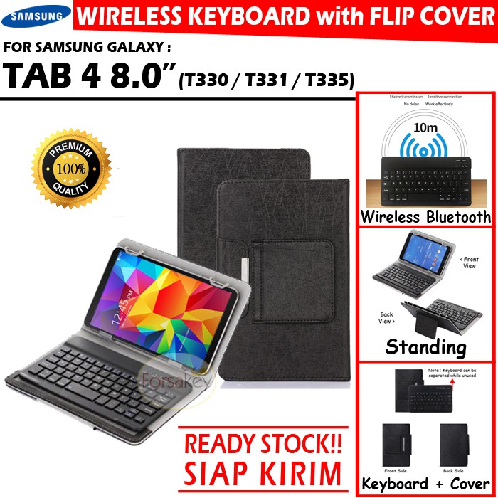 Samsung Galaxy Tab Tablet 4 8.0" 8 Inch SM T331 T335 Bluetooth Keyboard Flip Book Cover Case Casing