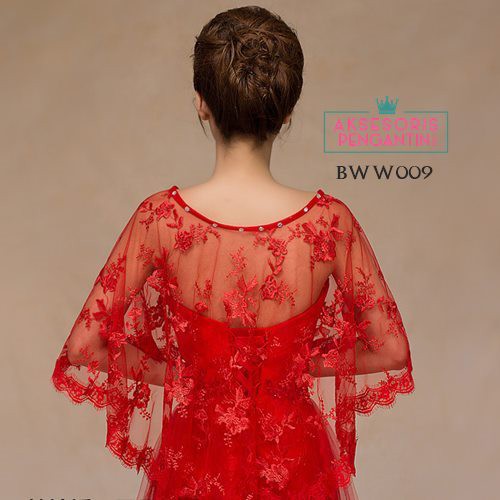 [TOKO TERPERCAYA] AKSESORIS PENGANTIN LACE BOLERO KARDIGAN BROKAT KOREA MERAH BWW009