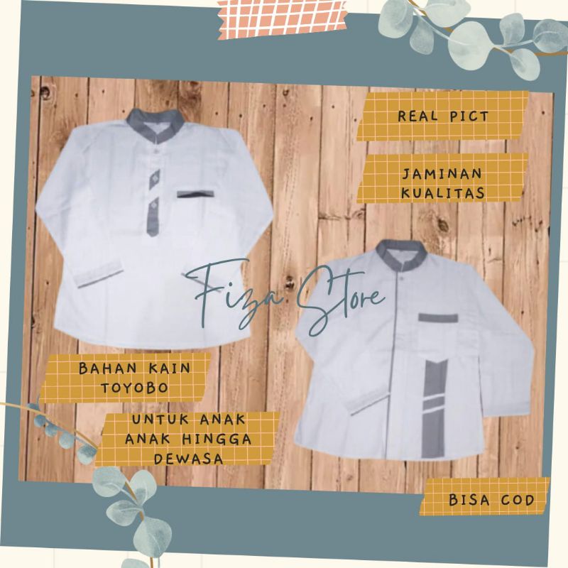 Baju Muslim  Koko Anak Hingga Remaja Putih Lengan Panjang Toyobo