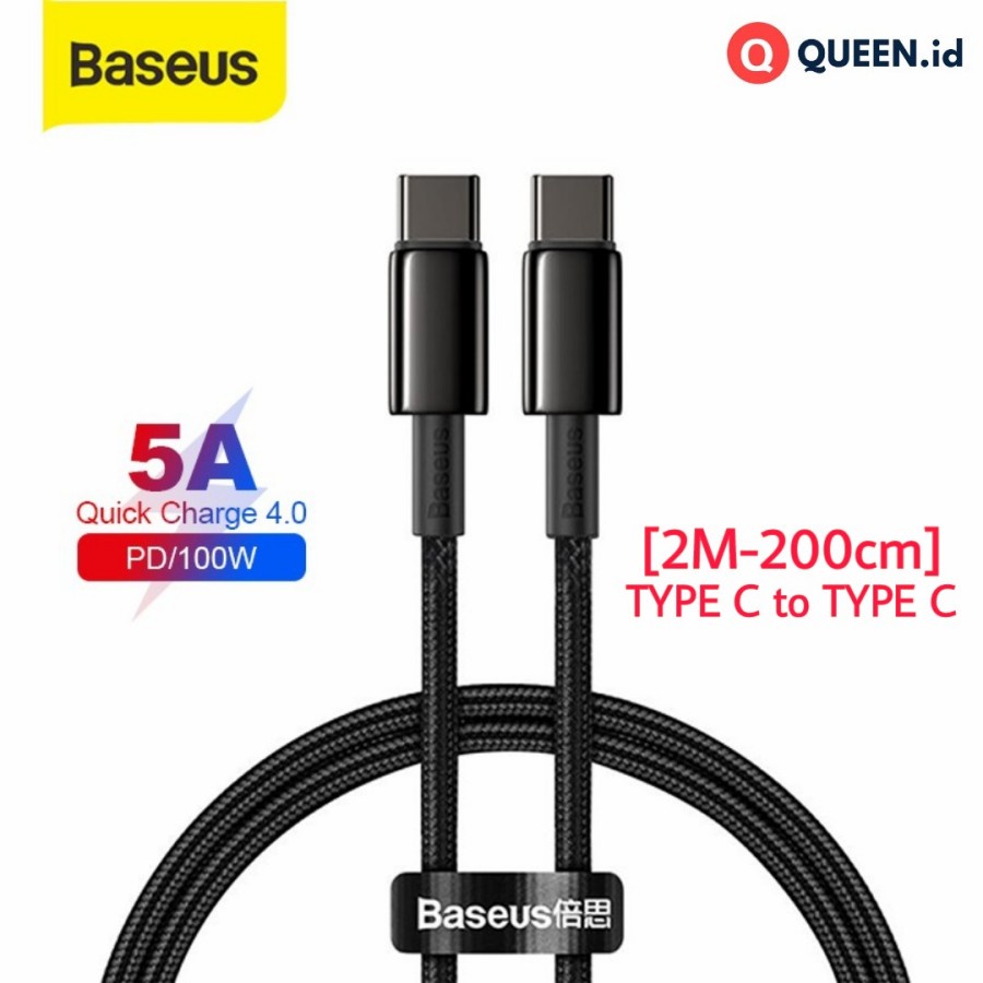 baseus kabel data charger usb type c to type c 5a 100w 2m pd qc 4 0 fast charging tungsten c to c