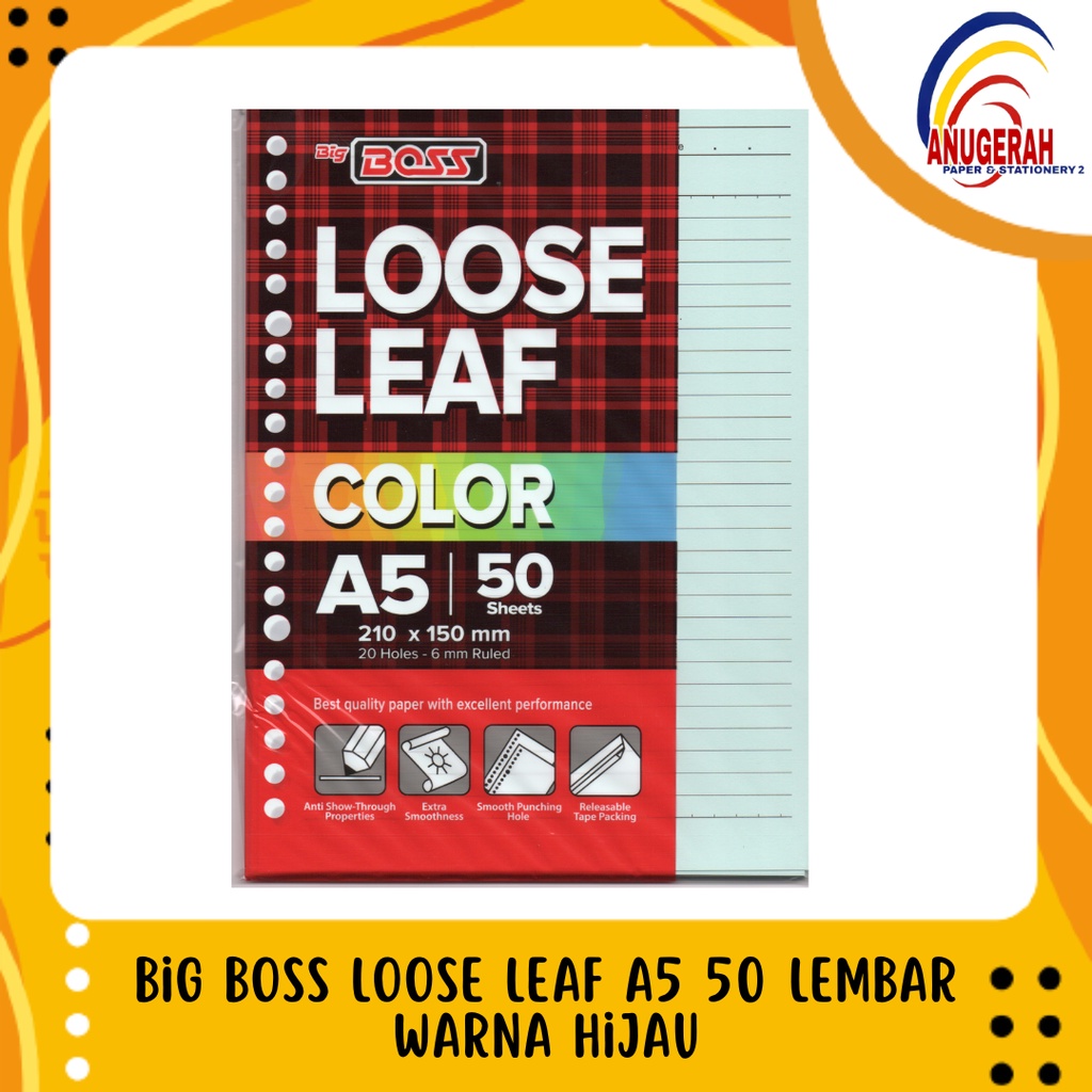 

BIG BOSS LOOSE LEAF A5 50 LEMBAR WARNA HIJAU (PCS)