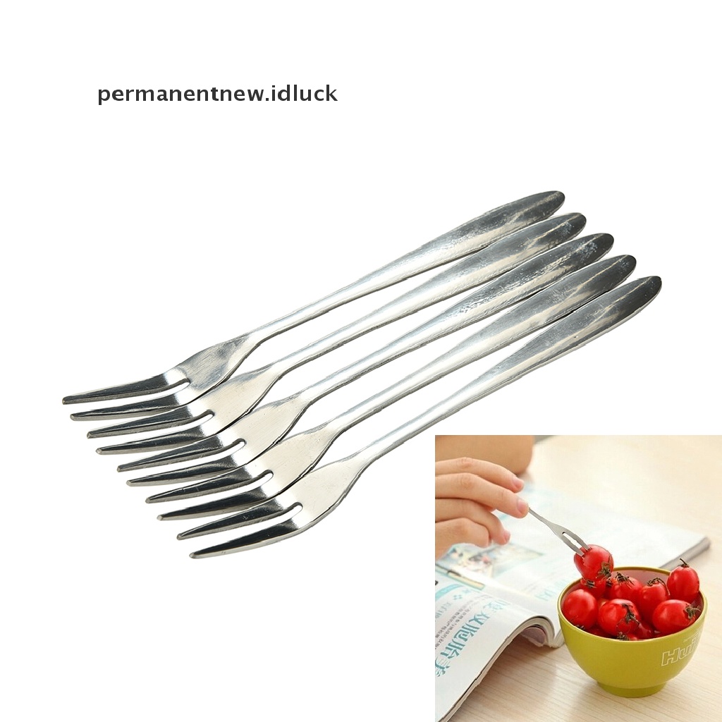 5 / 10 Pcs Garpu Buah Bahan Stainless Steel Dua Gigi Untuk Perlengkapan Dapur