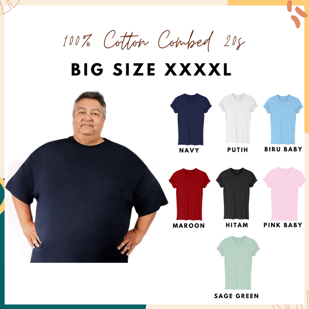 BIG SIZE XXXXL - Kaos Polos Lengan Pendek Katun Combed 20s (PRIA &amp; WANITA)