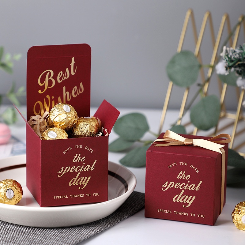 1pc Pack Wedding Party Candy Packaging Box With Ribbon / Chocolate, Cookie, Snack Gifts Storage Box For Valentine's Day Supplies