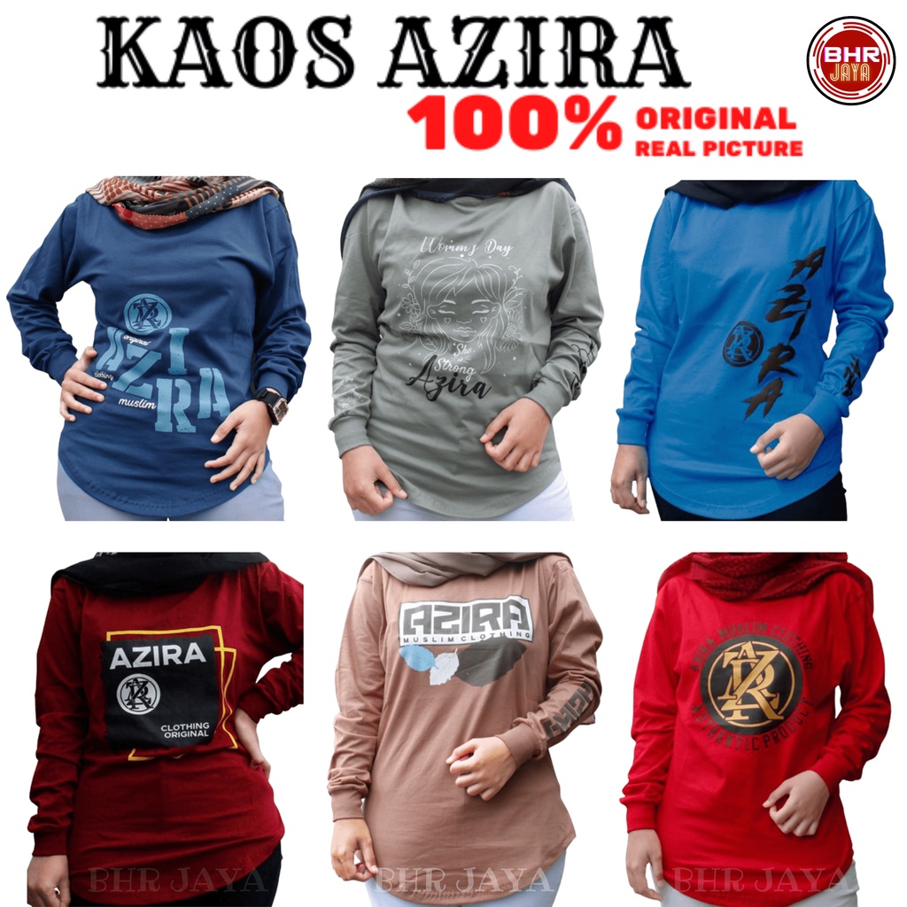 Baju Wanita Atasan Kaos Wanita Tangan Panjang sablon Azira Kaos Muslim Hijab Clothing size M-L-XL-XX