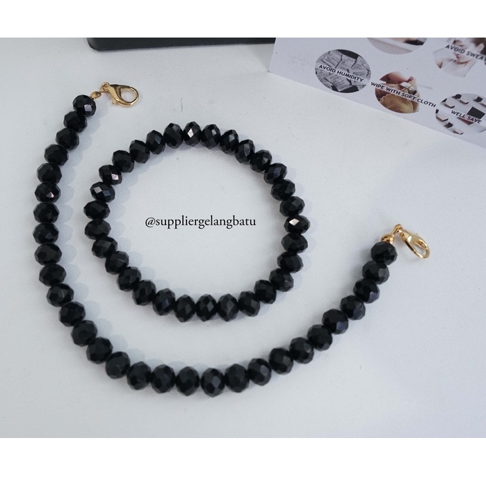 KONEKTOR masker hijab dan gelang KRISTAL CEKO BLACK ONYX strap mask