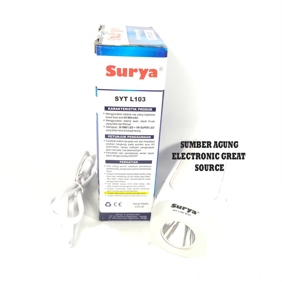 Surya Emergency Senter SYTL103Tipe 103 Tahan 5Jam 20SMD Super Terang L