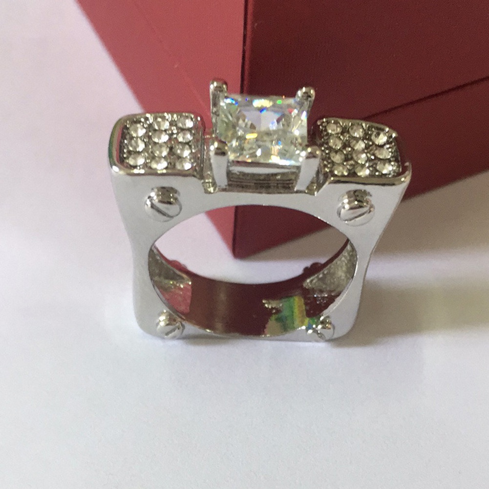 Hu Hu Hu Hu Hu Alat Bantu Pasang Kacamata♡ Cincin Wanita Desain Geometri Hias Berlian Imitasi Bentuk Kotak Untuk Pestahadiah