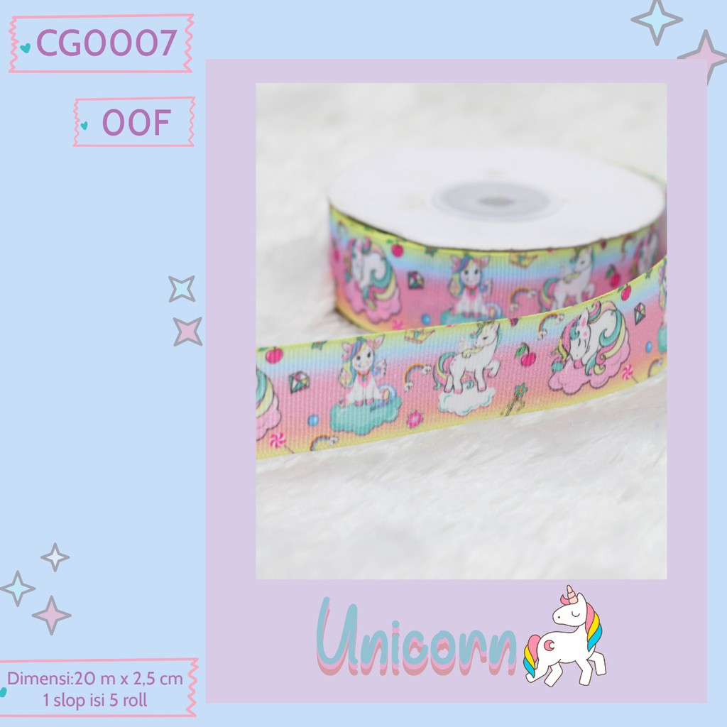 Pita Roll Grosgrain Motif Unicorn 2,5cm CG0007 - 10 Pilihan Motif