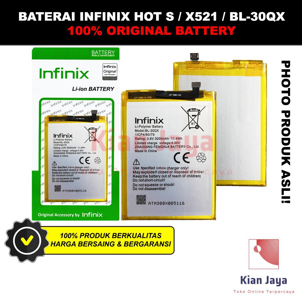 Baterai Infinix HOT S / X521 / BL-30QX Batre Batrai Battery Hp BL30QX Original