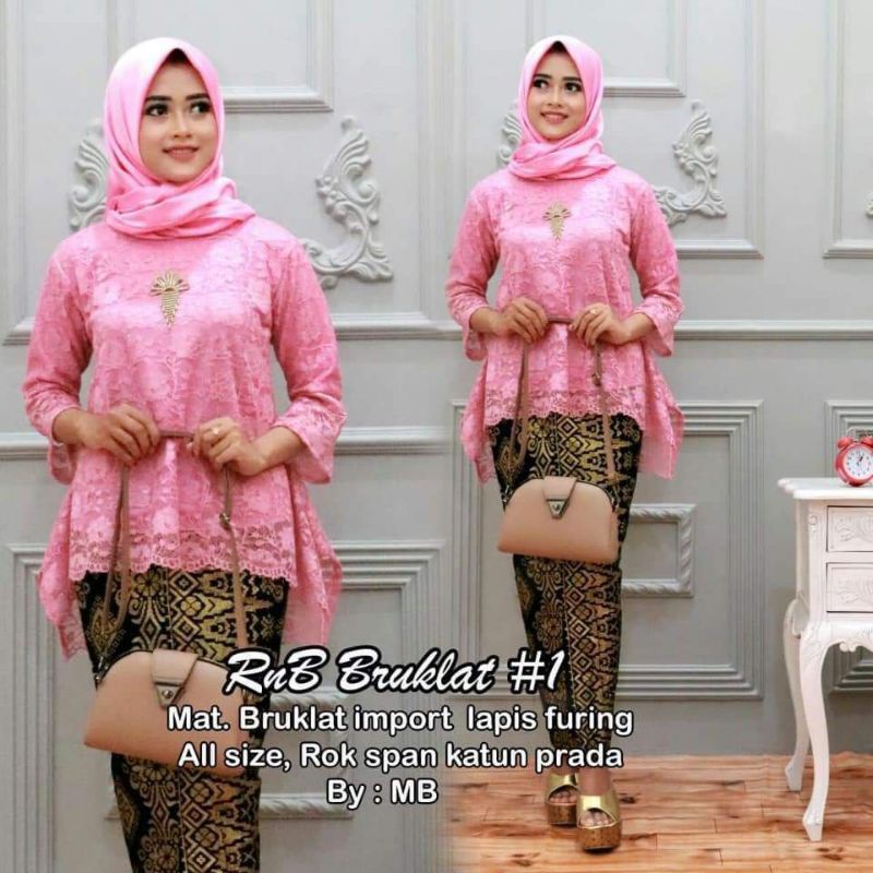SETELAN RNB KEBAYA BRULKAT BROKAT #1 ROK SPAN PRADAA GOLD SETELAN ABAYA GOLD PINK KUNING NAVY ABU NA